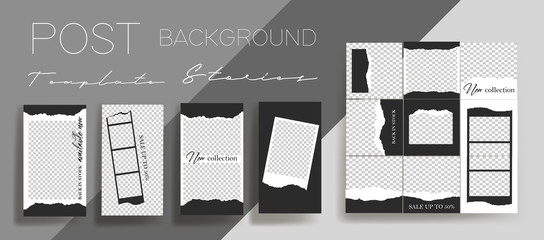  Design backgrounds for social media banner.Set of instagram stories and post frame templates.Vector cover. Mockup for personal blog or shop.Layout for promotion.Endless square puzzle.