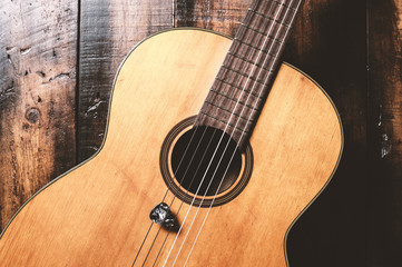 Poster - classical guitar on wood planks