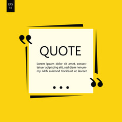 Vector illustration of typography design. Remark quote text box poster template concept. blank empty frame citation. Quotation paragraph symbol icon. double bracket comma mark. bubble dialogue banner.