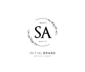 Wall Mural - S A SA Beauty vector initial logo, handwriting logo of initial signature, wedding, fashion, jewerly, boutique, floral and botanical with creative template for any company or business.