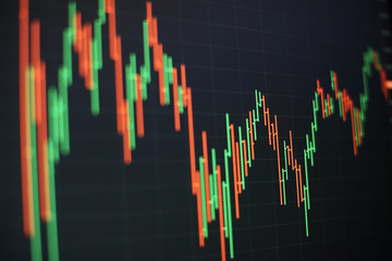 Stock market graph on led screen. Finance and investment concept. Selective focus.