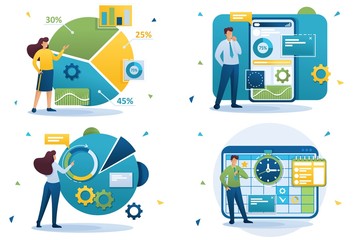 Canvas Print - set flat 2d concepts financial analysis, data collection application, business planning, graphs and 
