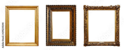 Cuadros en Lienzo Set of three vintage golden baroque wooden frames on isolated background
