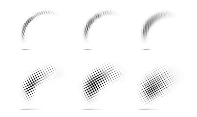 Wall Mural - set of halftone dots curved gradient pattern texture isolated on white background. curve dotted spot