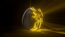 Easter Egg. Alien Egg With Yellow Glowing Cracks And Light Rays.