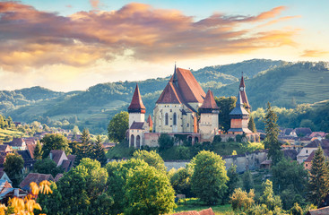 Wall Mural - splendid summer view of fortified church of biertan, unesco world heritage sites since 1993. colorfu