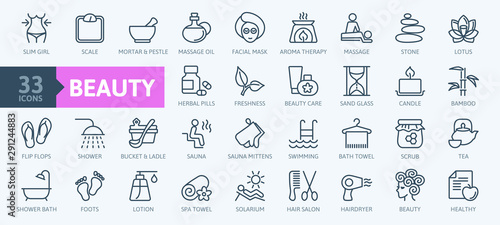 Fotomural Spa & Beauty - minimal thin line web icon set