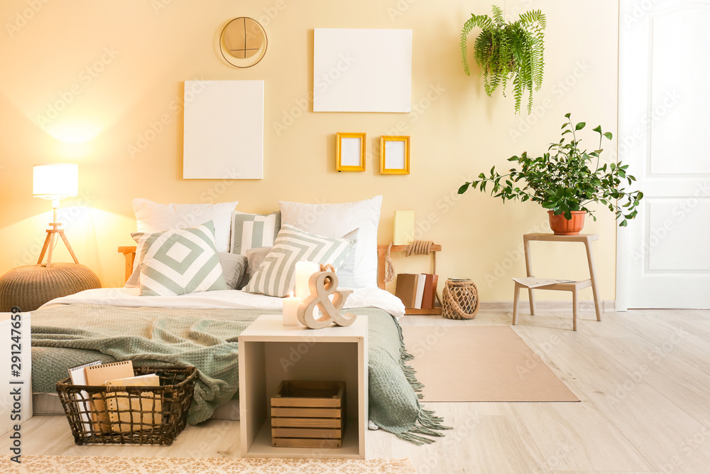 Interior of modern comfortable bedroom