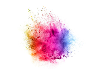 Colorful explosion for Happy Holi powder.Abstract background of color particles burst or splashing.