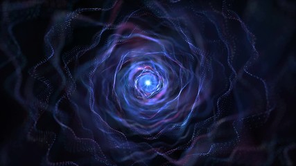 Wall Mural - 4k abstract modern neon lines tunnel. blue and red dots technology construction. camera rotates and 