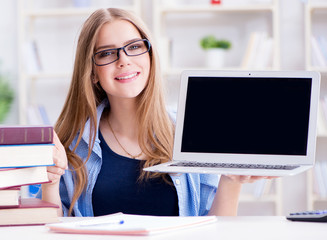 Wall Mural - Young teenage female student preparing for exams at home