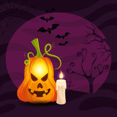 Wall Mural - pumpkin with candle in scene halloween