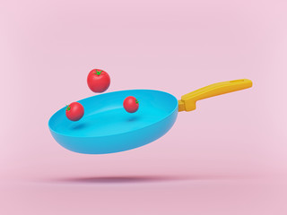 Frying pan with Tomatoes. cooking minimal concept. 3d rendering