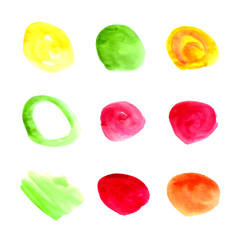 Wall Mural - Vector Watercolor Spots Set, Isolated, Colorful Paint Brush Strokes, Different Colors.