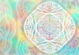 Fototapeta  - Abstract mandala graphic design and watercolor digital art painting for ancient geometric concept background