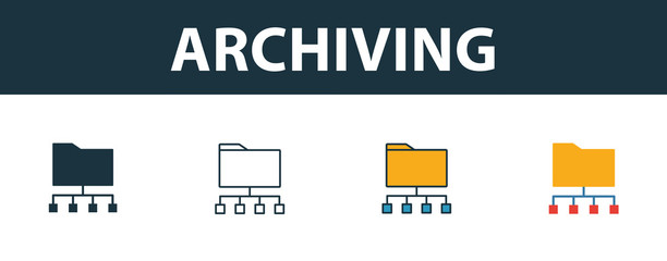 Wall Mural - archiving icon set. four simple symbols in diferent styles from icons collection. creative archiving