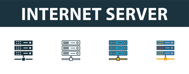 Wall Mural - internet server icon set. four simple symbols in diferent styles from icons collection. creative int