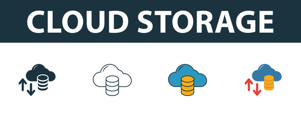 Wall Mural - cloud storage icon set. four simple symbols in diferent styles from web development icons collection