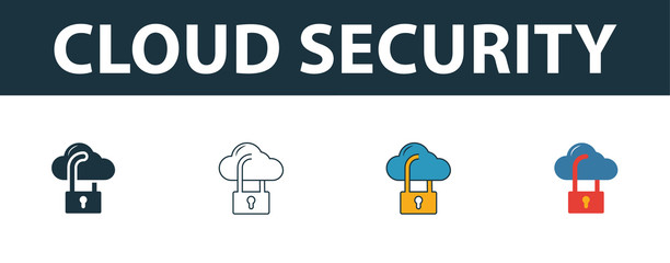 Wall Mural - cloud security icon set. four simple symbols in diferent styles from web development icons collectio