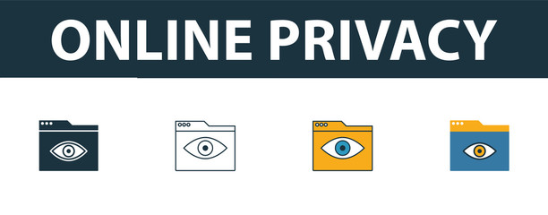 Wall Mural - online privacy icon set. four simple symbols in diferent styles from web development icons collectio