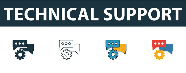 Wall Mural - technical support icon set. four simple symbols in diferent styles from web development icons collec