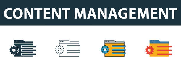 Wall Mural - content management icon set. four simple symbols in diferent styles from web development icons colle
