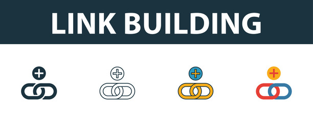 Wall Mural - link building icon set. four simple symbols in diferent styles from web development icons collection