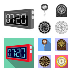 Wall Mural - Vector design of clock and time logo. Set of clock and circle stock symbol for web.