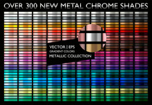 Metal Gradient Color Set. Chrome Texture Surface Background Template For Screen, Mobile, Digital, Web. Metallic And Chromium Shade Combination. Gold, Silver, Bronze Colorful Palette Collection.