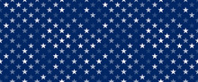 White Transparent Stars On Blue Background, Seamless Horizontal Stock Vector Illustration Clip Art For Web Header Or Cover