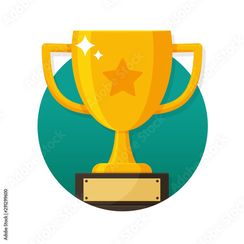 Fotografía Gold trophy with the name plate of the winner of the competition.