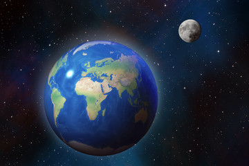 Wall Mural - earth and moon - in outer space, cosmic background