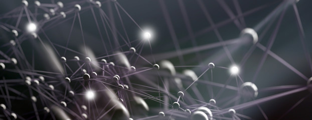 Molecular abstract network, dark background, 3d illustration