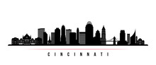 Cincinnati Skyline Horizontal Banner. Black And White Silhouette Of Cincinnati, Ohio . Vector Template For Your Design.