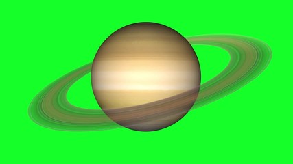 Wall Mural - saturn planet on green screen. isolated giant gas planet which has ring, rotating on alpha channel.