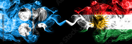 Leinwand Poster  Opec vs Kurdistan, Kurdish abstract smoky mystic flags placed side by side