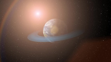 Wall Mural - if world has a saturn rings. surrealistic 3d rendering, fantasy animation. world with saturn's ice r