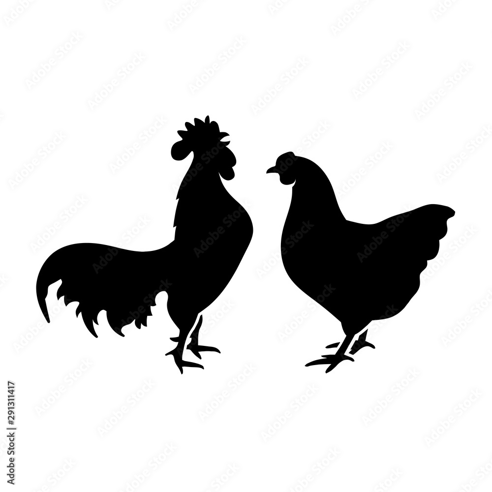 Farm animal silhouette in black on a white background ,chicken ...