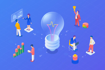 Canvas Print - teamwork idea isometric flat vector illustration concept. people working in team