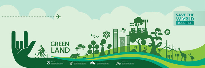Fototapete - Save the world together green ecology vector illustration.