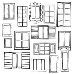 Hand drawn windows.  Vector sketch  illustration.