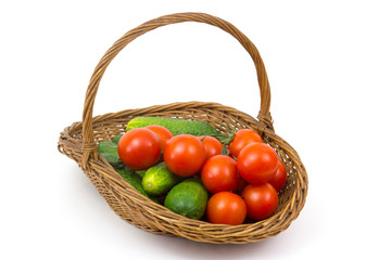 Poster - basket with fresh vegetables on white background