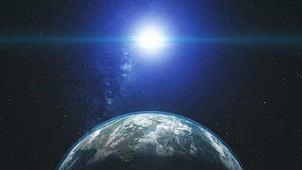Wall Mural - majestic rotate earth orbit sunlight glow galaxy. cosmos interstellar nebula star radiance spin plan