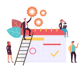 Wall Mural - time management teamwork office workers concept. vector graphic design flat cartoon illustration
