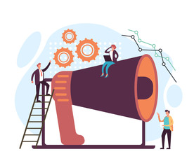 Wall Mural - management marketing advertisement concept. vector graphic design flat cartoon illustration