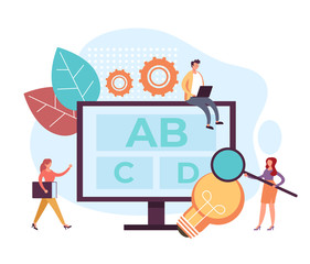 Wall Mural - Language online tutorial courses education concept. Vector graphic design flat cartoon illustration