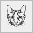 Cute cat face illustration. Greeting card design, print design for t-shirt, template for pet shop logo.
