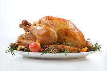 Roasted Turkey With Grab Apples Over White