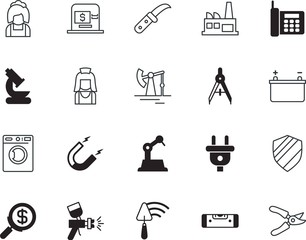equipment vector icon set such as: laundry, washer, buy, defence, level, trimming, sharp, magnetic, hydraulic, gas, smart, structure, washing, refinery, oilfield, lab, engineer, derrick, shears