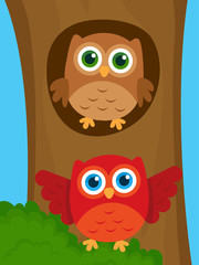 Sticker - Vector illustration of owls